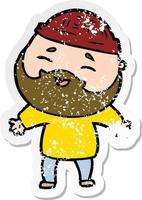 distressed sticker of a cartoon happy bearded man vector