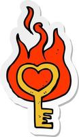 sticker of a cartoon flaming key vector