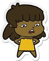 sticker of a cartoon worried woman vector