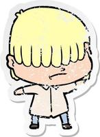 distressed sticker of a cartoon boy with untidy hair vector