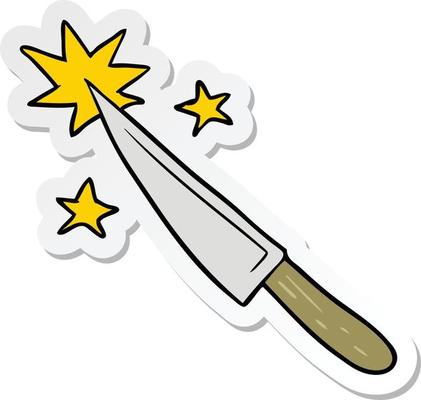 sticker of a cartoon sharp kitchen knife