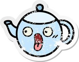 distressed sticker of a cute cartoon teapot vector