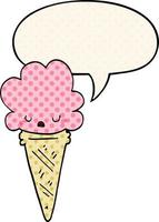 cartoon ice cream and face and speech bubble in comic book style vector
