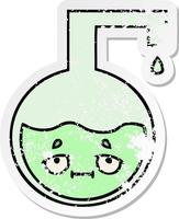 distressed sticker of a cute cartoon science experiment vector