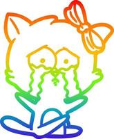 gato de dibujos animados de dibujo de línea de gradiente de arco iris vector