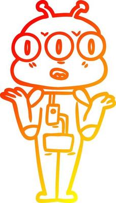 warm gradient line drawing cartoon three eyed alien shrugging