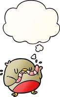 cartoon robin with worm and thought bubble in smooth gradient style vector