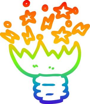 rainbow gradient line drawing cartoon exploding light bulb vector