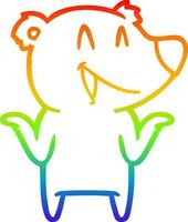 dibujo de línea de gradiente de arco iris dibujos animados de oso riendo vector