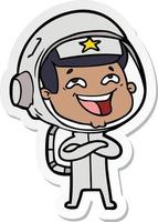 sticker of a cartoon laughing astronaut vector