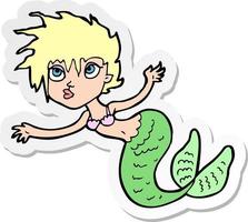 sticker of a cartoon mermaid vector