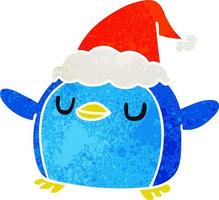 christmas retro cartoon of kawaii penguin vector