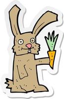pegatina de un conejo de dibujos animados con zanahoria vector