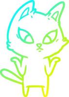 cold gradient line drawing confused cartoon cat shrugging shoulders vector