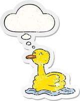 cartoon duck and thought bubble as a distressed worn sticker vector