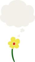 cartoon flower and thought bubble in retro style vector