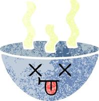 retro illustration style cartoon bowl of hot soup vector