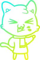cold gradient line drawing cartoon cat hissing vector