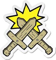 sticker of a cartoon wooden sword fight vector