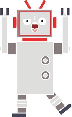 flat color retro cartoon angry robot