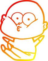 warm gradient line drawing cartoon bald man staring vector