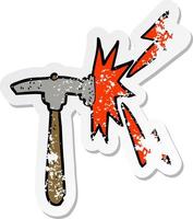 retro distressed sticker of a cartoon hammer vector