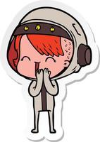 sticker of a giggling cartoon space girl vector