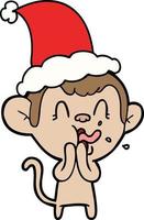 crazy line drawing of a monkey wearing santa hat vector