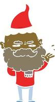 flat color illustration of a dismissive man with beard frowning wearing santa hat vector