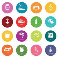 Gym sport icons set colorful circles vector