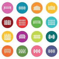 Different fencing icons set colorful circles vector