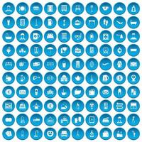 100 iconos de posada conjunto azul vector