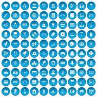 100 entertainment icons set blue vector