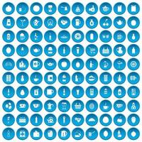 100 iconos de bebidas set azul vector