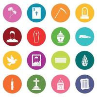 Funeral icons many colors set vector