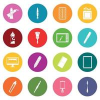 Design and drawing tools icons many colors set vector