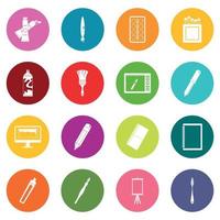 Design and drawing tools icons many colors set vector