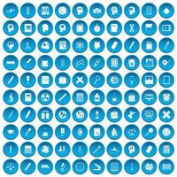 100 iconos de aprendizaje conjunto azul vector