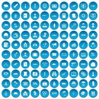 100 military icons set blue vector