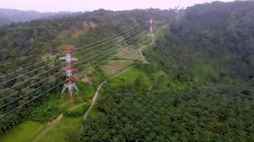 Aerial view fly over electric tower video