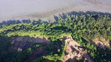 Aerial view red clay soil mining site video