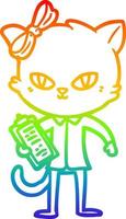 rainbow gradient line drawing cute cartoon cat vector