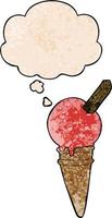 cartoon ice cream and thought bubble in grunge texture pattern style vector