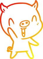 warm gradient line drawing happy cartoon pig vector