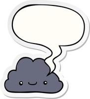 cute cartoon cloud and speech bubble sticker vector