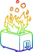 rainbow gradient line drawing cartoon burning toaster vector