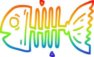 dibujo de línea de gradiente de arco iris huesos de pescado de dibujos animados vector