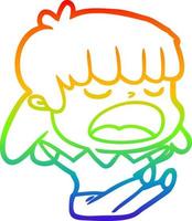 rainbow gradient line drawing cartoon woman talking loudly vector