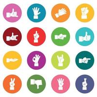 Hand gesture icons many colors set vector