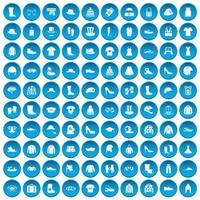 100 iconos de ropa y accesorios conjunto azul vector